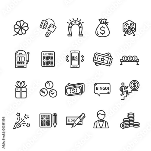 Lotto Signs Black Thin Line Icon Set. Vector