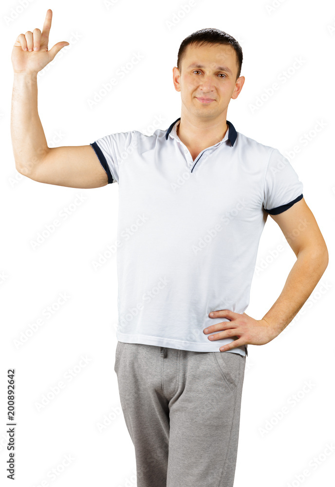 Middle-aged man in sporty outfit doing exercises isolated on white background Middle-aged man in sporty outfit doing exercises isolated on white background
