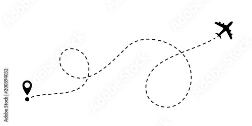 Airplane line path vector travel line icon