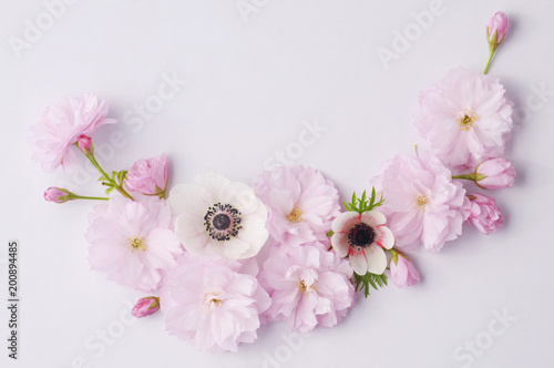floral background of cherry and anemone flowers  © pulia