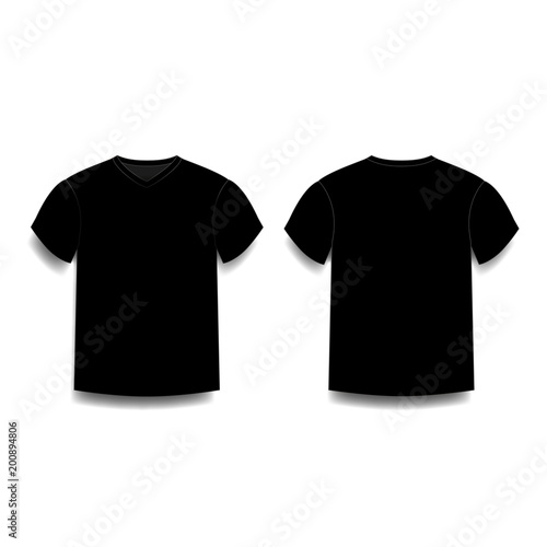 Black male t-shirt template v-neck front and back side views.