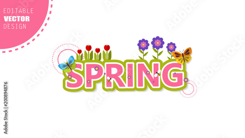 Vector Spring Lettering, with flowers in spring time