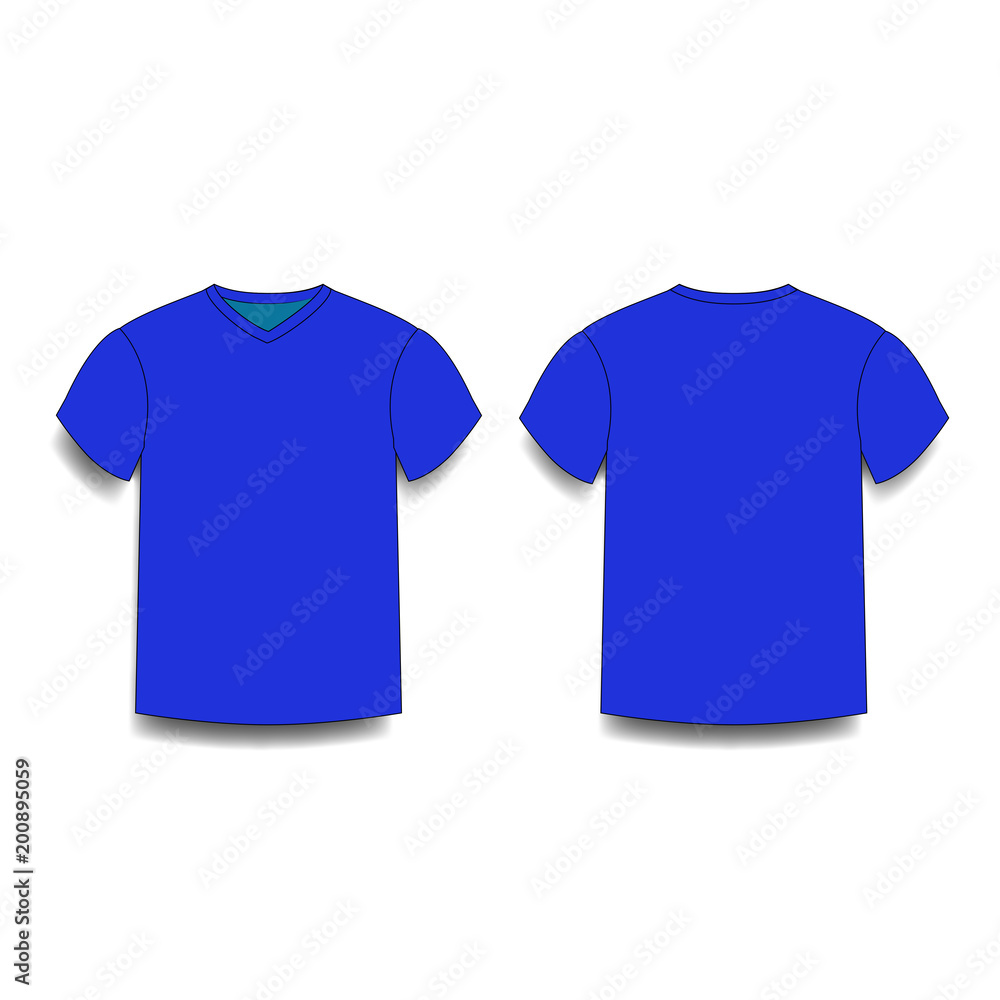 Dark navy blue, male t-shirt template v-neck front and back side views.  Stock Vector | Adobe Stock