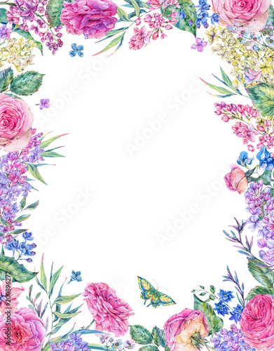 Vertical watercolor roses greeting card