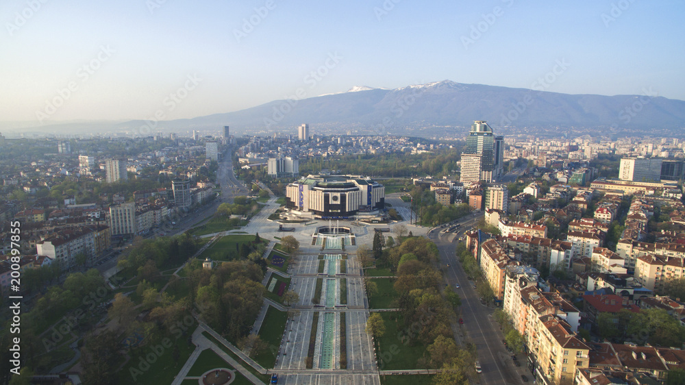 Aerial view of the Nationa Palace of Culture, Sofia, Bulgaria
