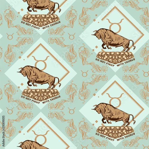 Background decorative pattern Taurus attacking destructive attacking on stones against the horoscope icon background