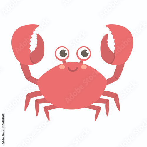 Cute smiling Red Crab vector illustration cartoon character design lifting up claws, isolated on white background.