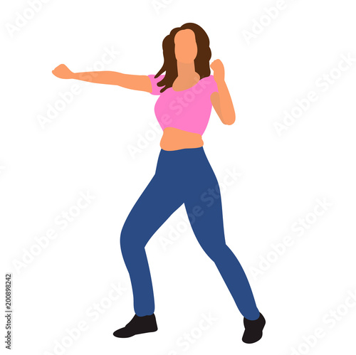 silhouette in colored clothes girl dancing on white background