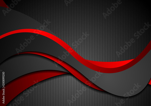 Red and black abstract waves on striped background