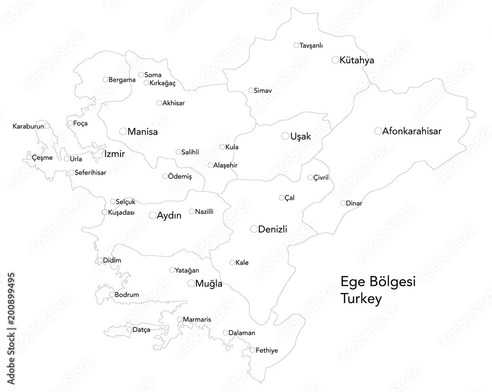 Large map of the turkish area of Ege Bölgesi.