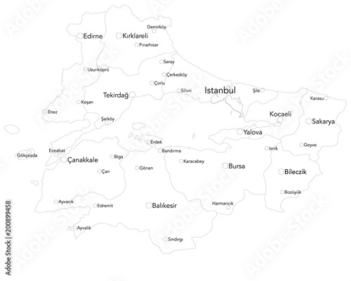Large map of the turkish area of Marmara Bölgesi. photo