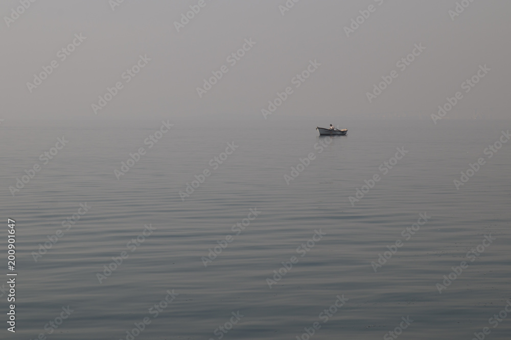 A fisherman on the sea, Gulf of İzmit, Turkey