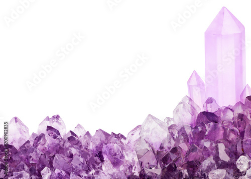 isolated light amethyst crystals closeup