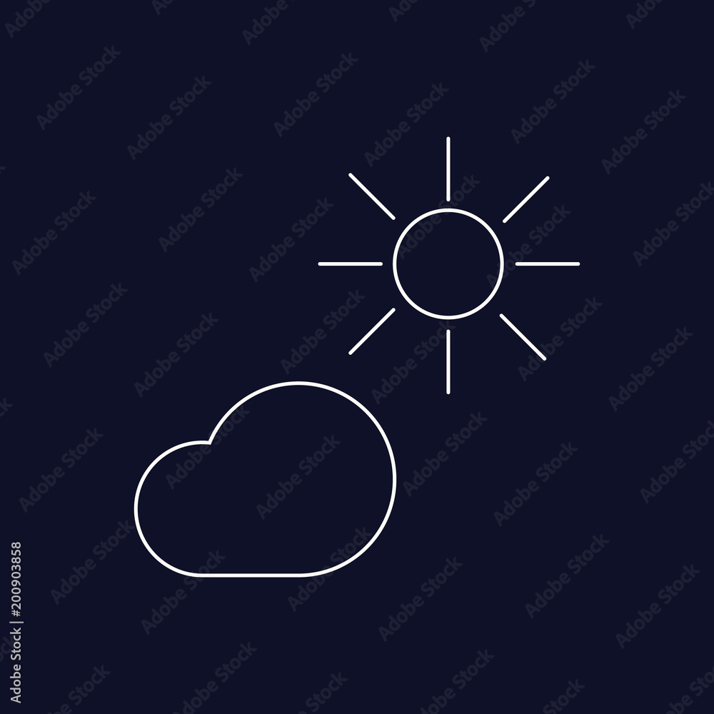 Sun and cloud as weather condition icon isolated flat sign on black background