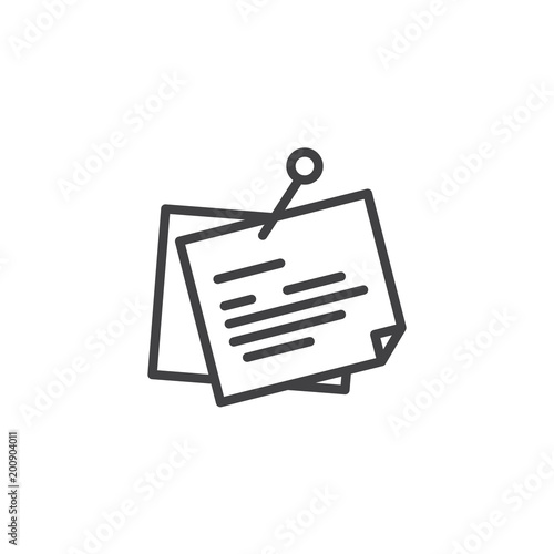 Reminder notes with pin outline icon. linear style sign for mobile concept and web design. Pinned notes paper simple line vector icon. Symbol, logo illustration. Pixel perfect vector graphics