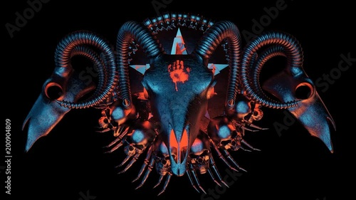 Devil Sign With Goat Skull - is a cool scary animation of devil sign made from metal and bones. It perfect to use on VJ thematic sets, metal and gothic festivals, halloween parties or your performance