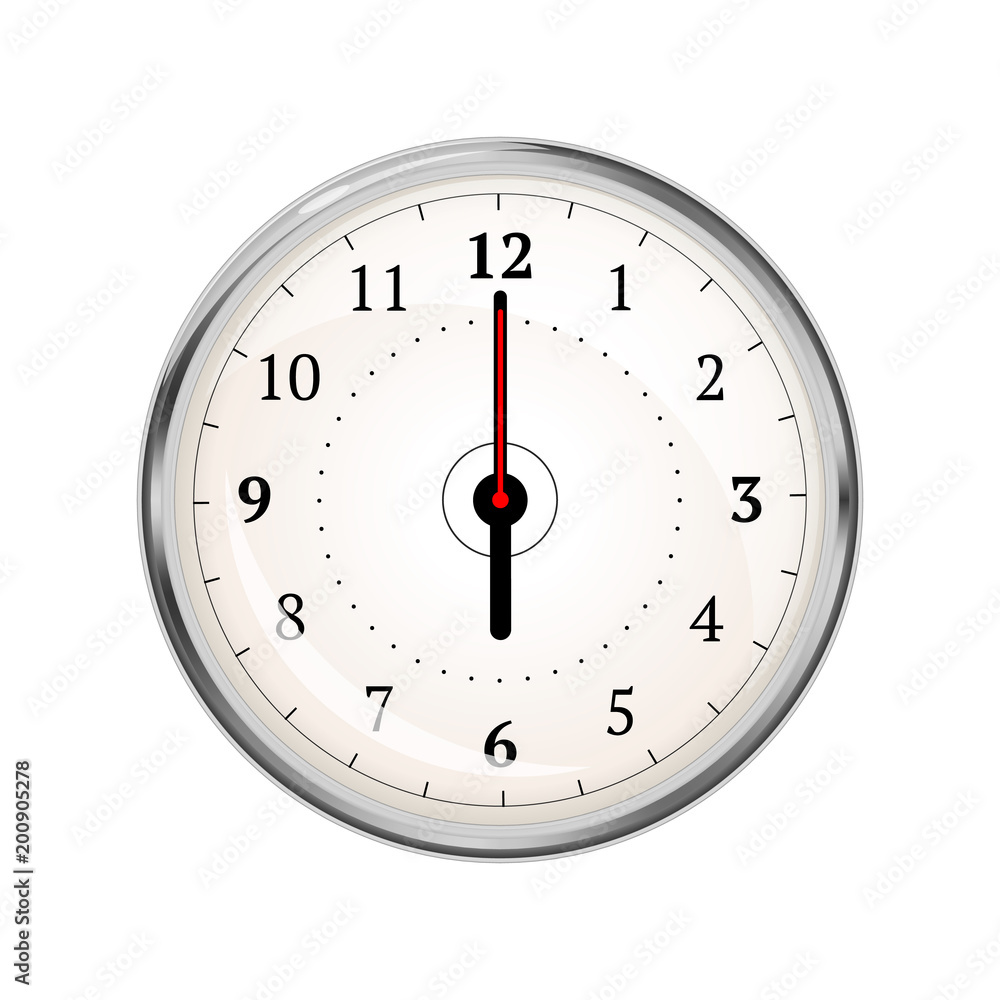 Realistic clock face showing 06-00 on white Realistic clock face showing 06-00 on white