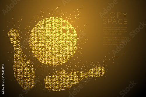 Abstract Geometric Circle dot pattern Bowling strike pins shape, Sport concept design gold color illustration isolated on brown gradient background with copy space, vector eps 10