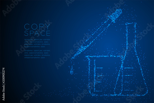 Abstract Geometric Circle dot pattern Dropper, beaker and flask shape, Science Lab Equipment concept design blue color illustration isolated on blue gradient background with copy space, vector eps 10