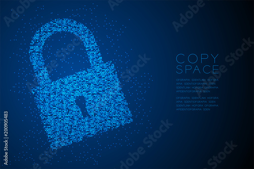 Abstract Geometric Circle dot pattern Lock shape, Security privacy concept design blue color illustration isolated on blue gradient background with copy space, vector eps 10