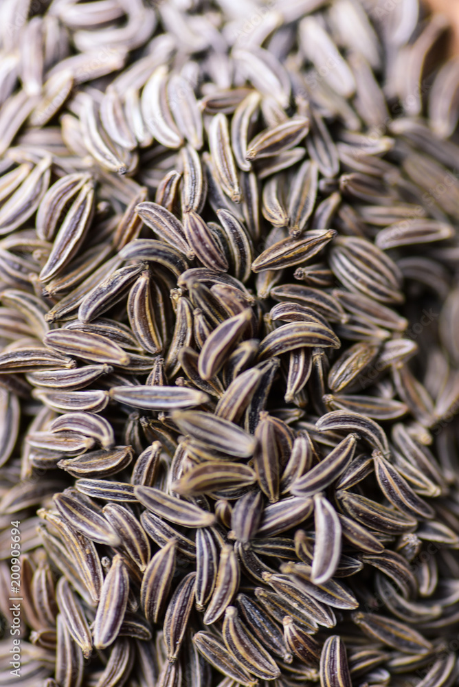 Cumin seeds or caraway isolated close up