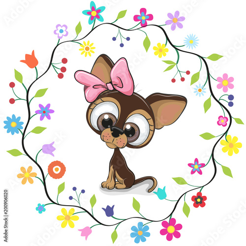 Cute Puppy in a flowers frame