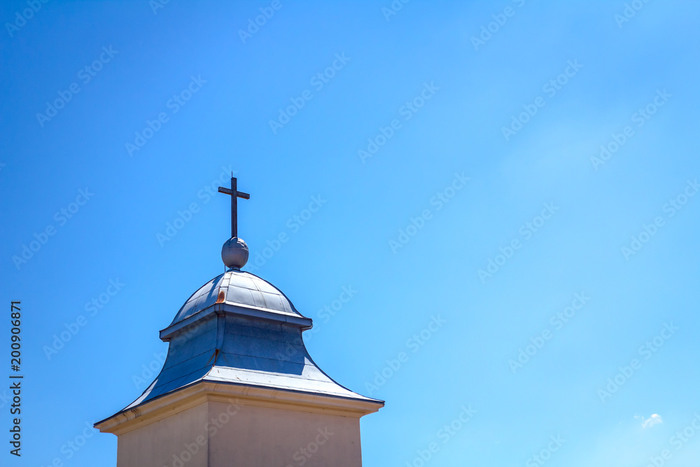 Church bell tower with metal sheet on roof Church bell tower with metal sheet on roof