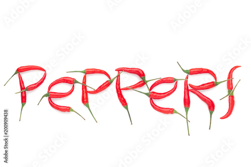 text, red hot chilli peppers on white background, isolated