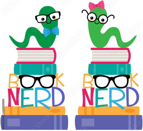 Vector Book Worm Book Nerd Graphic Set