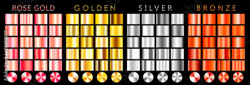 Rose gold, golden, silver, bronze gradient,pattern,template.Set of colors for design photo