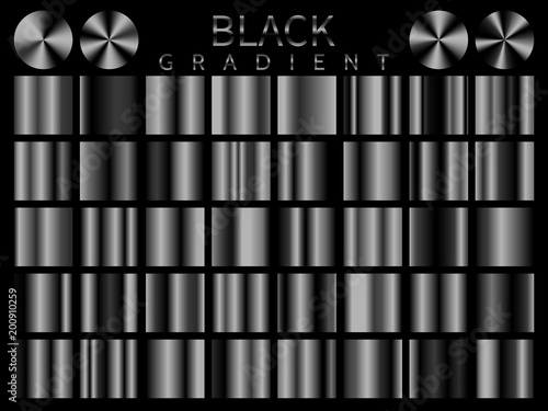 Black Chrome background texture vector icon seamless pattern. Light, realistic, elegant, shiny, metallic and black chrome gradient illustration. Mesh vector. Design for frame, ribbon, coin, abstract
