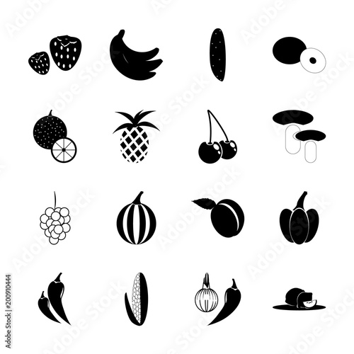 icon Fruits And Vegetables with pineapple, poonac, dredge corn, salad and mushroom