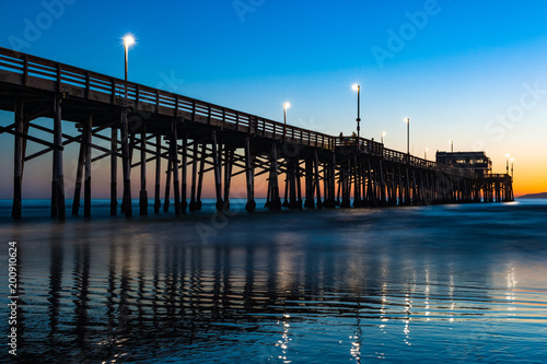 California Golden sunset on newport beach pier