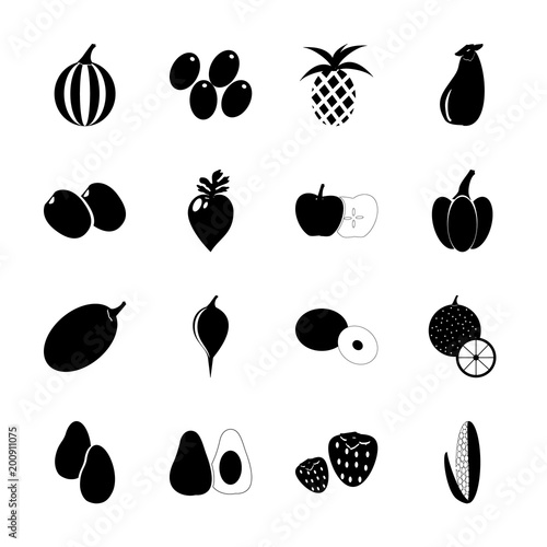 icon Fruits And Vegetables with dredge corn, orange, pepper, marmalade and eatable
