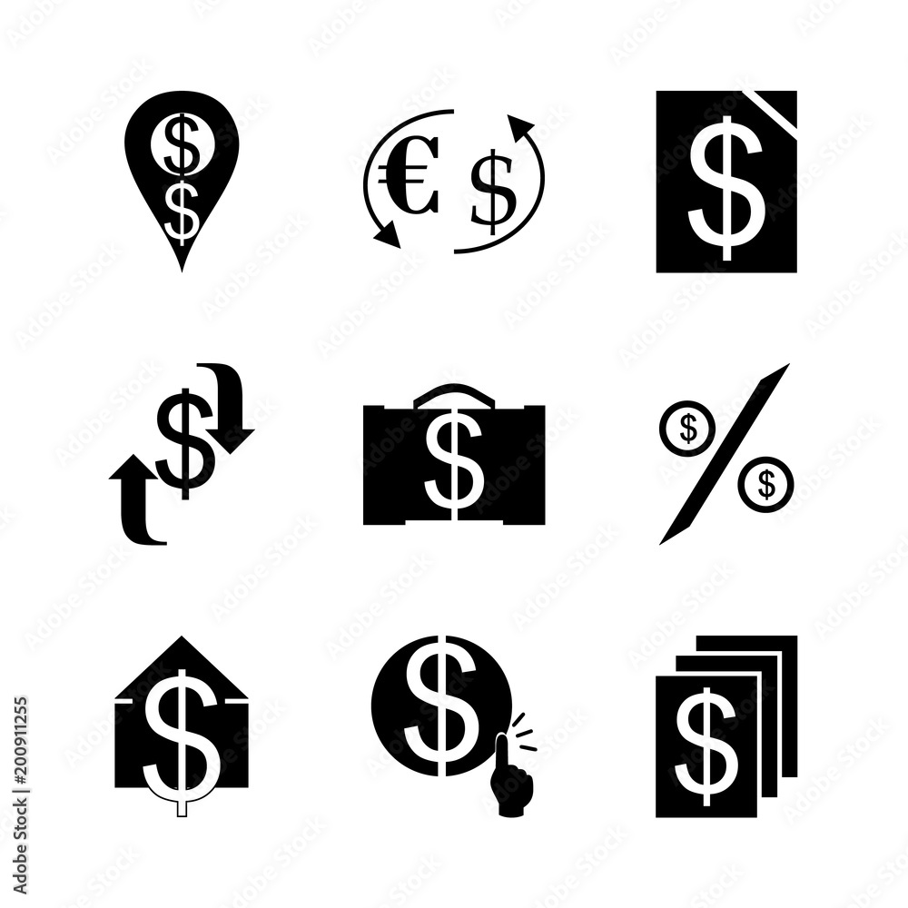 icon Currency with dollar pracent, place, payment, buying house and economic icon Currency with dollar pracent, place, payment, buying house and economic