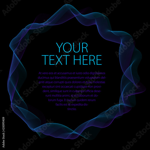 Round smooth linear frame of wavy lines. Vector abstract artistic beautiful background with copy space for text.  Isolated over black background.