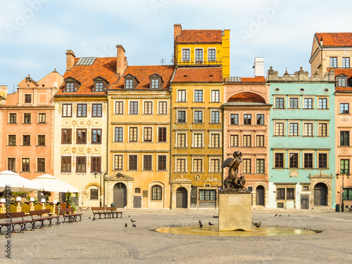 Old Town of Warsaw, Poland. Warsaw postcard. Old colorful buildings in the Central part of Warsaw city