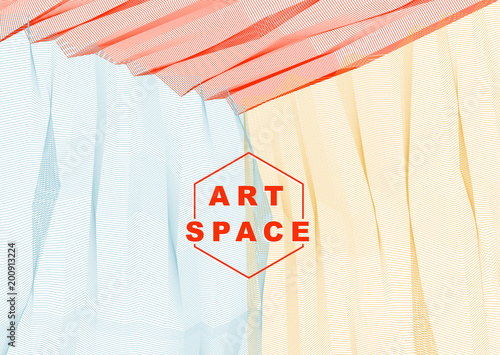 Abstract linear textured vector art background for design, psycho hypnotic futuristic 3d space inside the box or room. Fantastic psychedelic trendy modern op art, optical dimensional illusion.