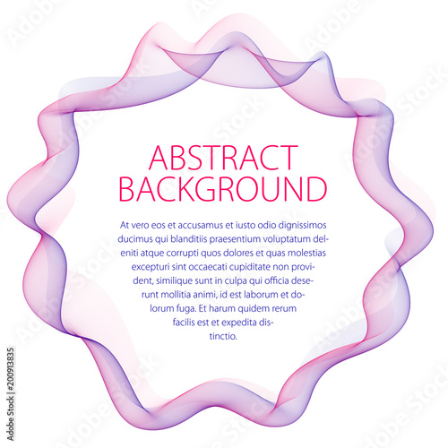 Round smooth linear frame of wavy lines. Vector abstract artistic beautiful background with copy space for text.  Isolated over white background.