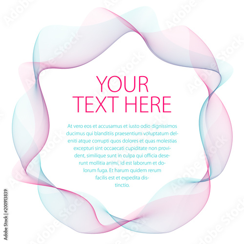 Round smooth linear frame of wavy lines. Vector abstract artistic beautiful background with copy space for text.  Isolated over white background.