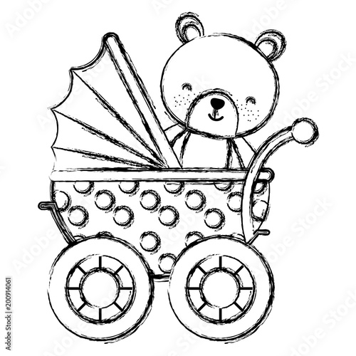grunge bear teddy animal inside baby stroller