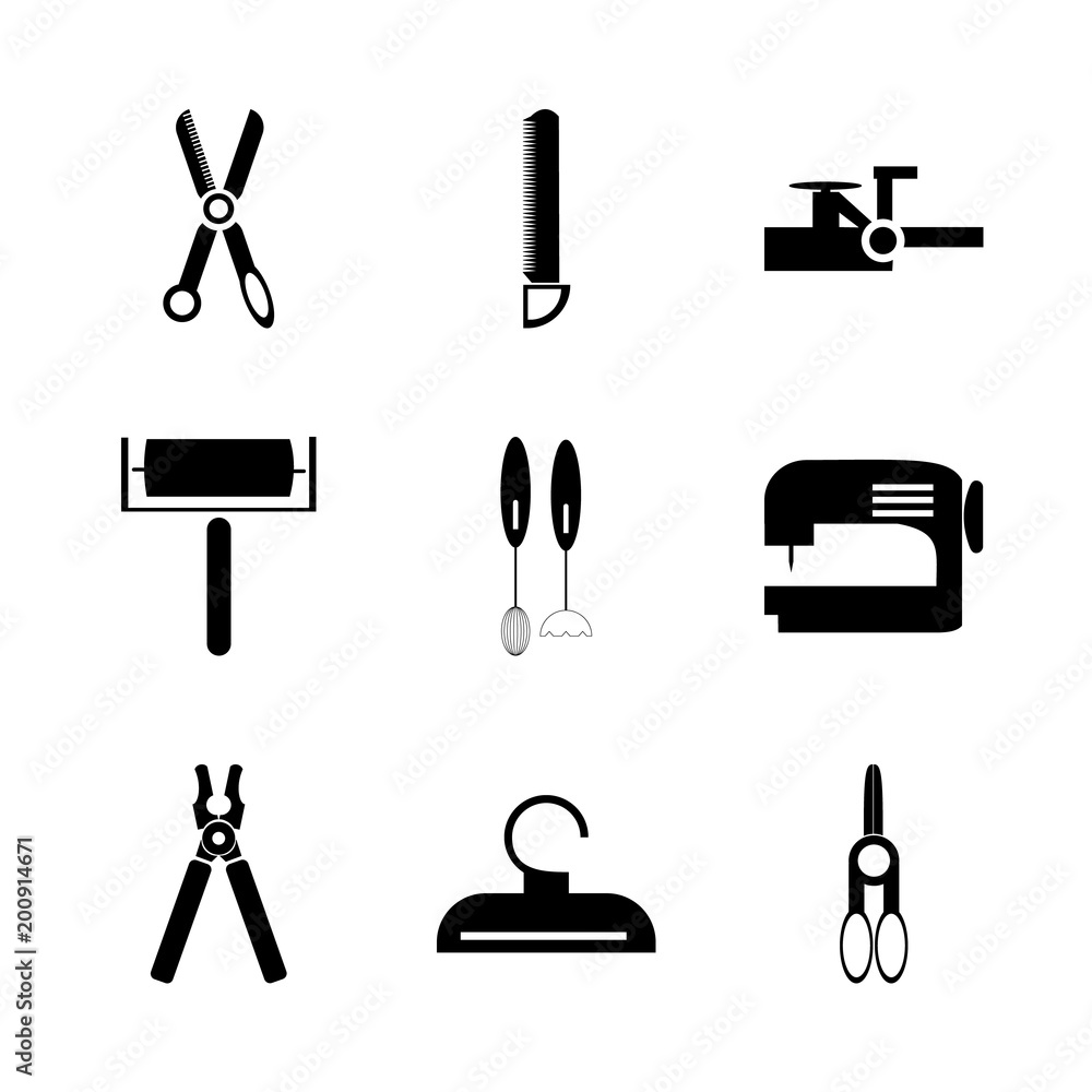 icon Instruments And Tools with pincer, simple, saw, work tool and fire hose icon Instruments And Tools with pincer, simple, saw, work tool and fire hose