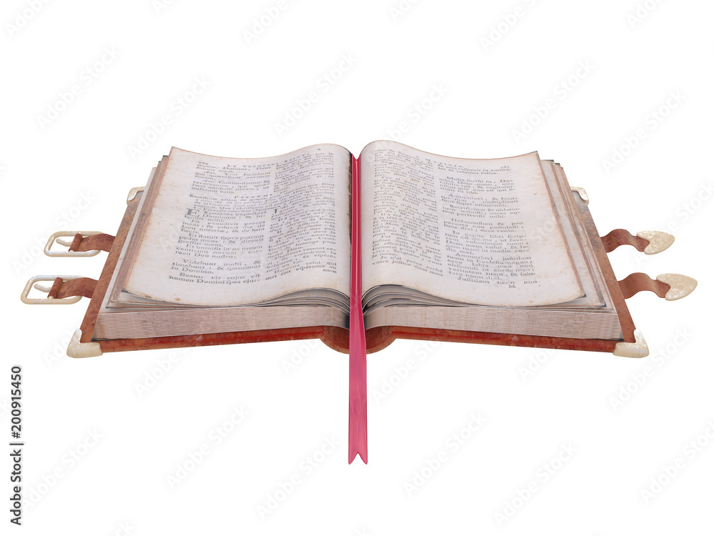 Obraz premium old vintage fantasy book medieval style open with text inside and leather cover isolated on a white background 3d rendering