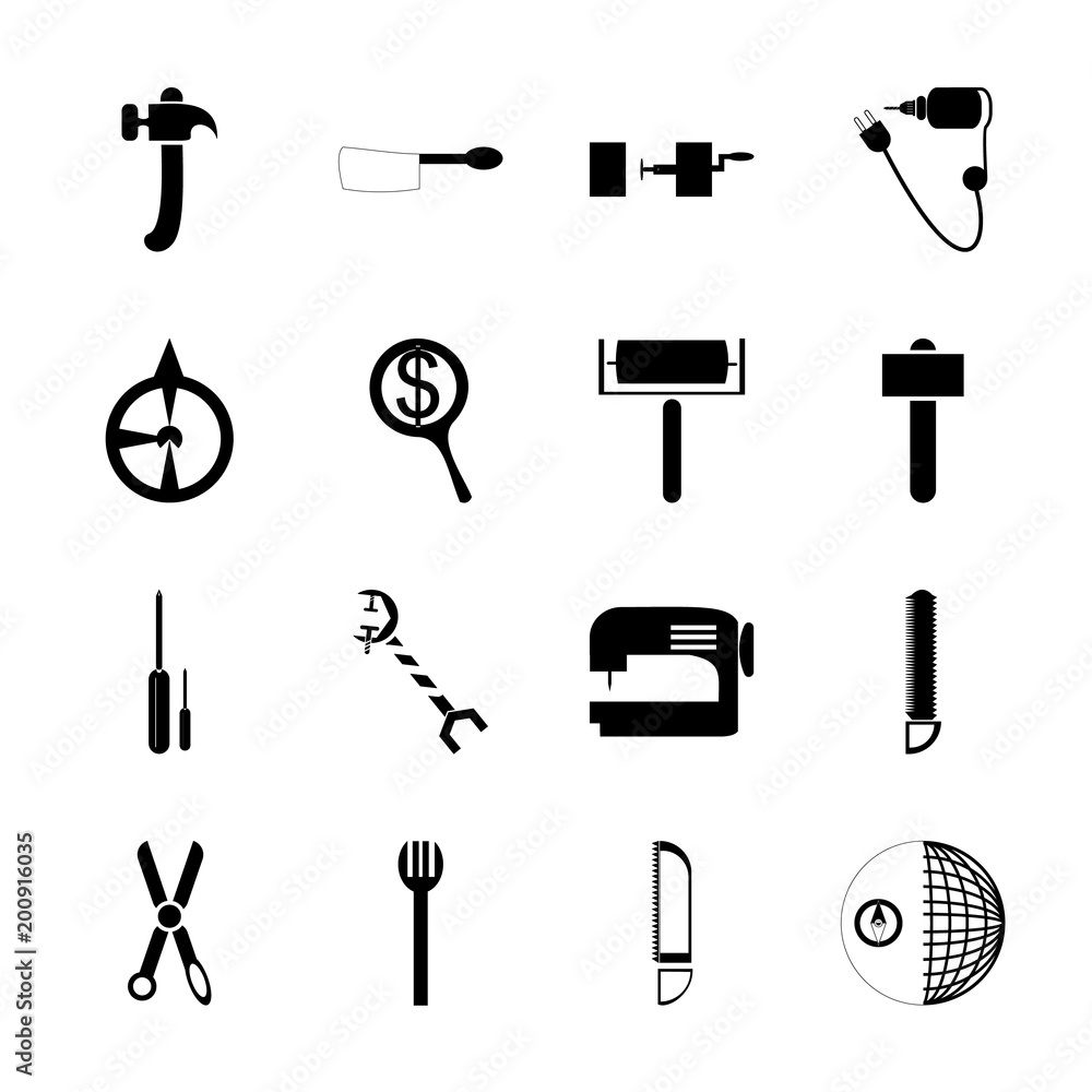 icon Instruments And Tools with north, cutting tool, isntrument, hand drill and clothing icon Instruments And Tools with north, cutting tool, isntrument, hand drill and clothing
