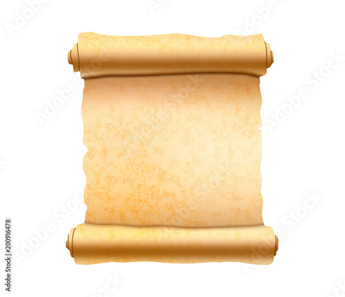 Old textured papyrus scroll isolated