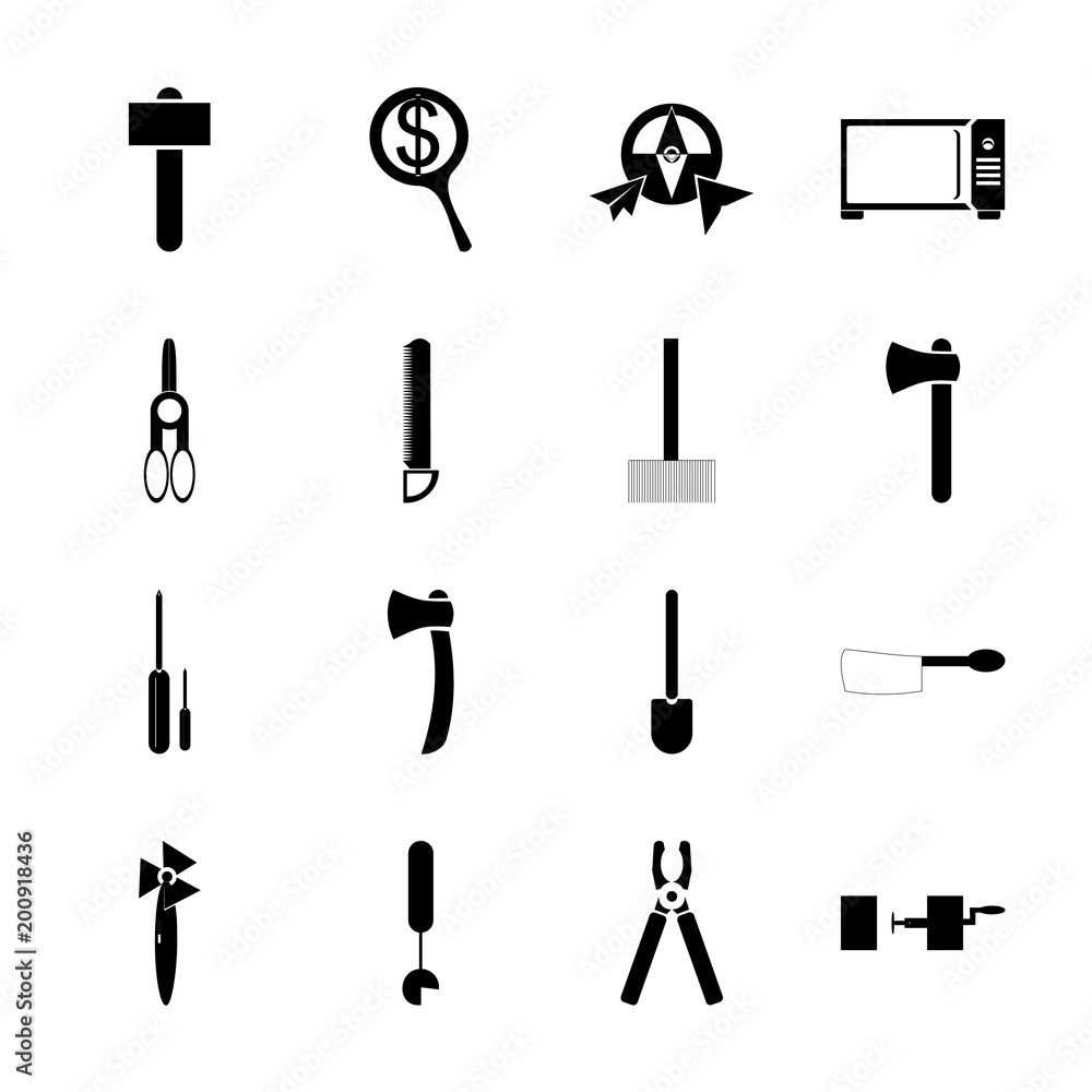 Fototapeta premium icon Instruments And Tools with vapour, shovel, tool, chop and mechanical