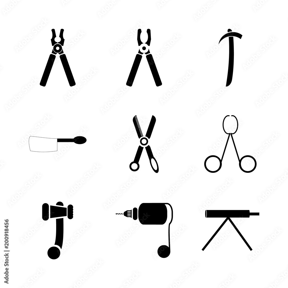 icon Instruments And Tools with cutting, wrench, repair, setting and ocular icon Instruments And Tools with cutting, wrench, repair, setting and ocular