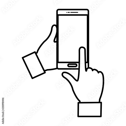 line person hands with internet smarphone technology