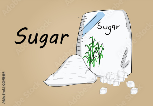 hand drawing illustration vector of sugar bag - each part is isolated and can arrange in the way you want