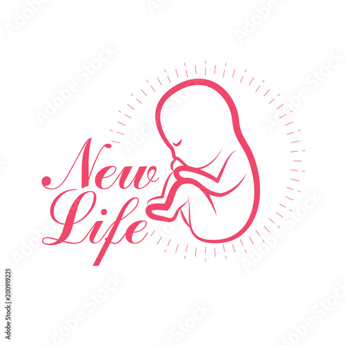 Human fetus hand-drawn vector illustration isolated on white. New life conceptual symbol. Medical center for pregnancy assistance marketing flyer template